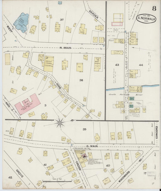 Sanborn Fire Insurance Map from South Norwalk, Fairfield County, Connecticut (1889), Sheet #0008 - Historic Sanborn Fire Insurance Map Print, vintage old map wall art, antique decor, genealogy gift, Connecticut Connecticut map