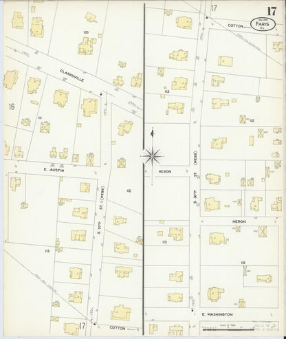 Sanborn Fire Insurance Map from Paris, Lamar County, Texas (1908), Sheet #0017 - Complete Map Set gallery image, historic Sanborn map, vintage wall art, Texas Texas