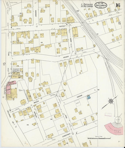 Sanborn Fire Insurance Map from Greenwich, Fairfield County, Connecticut (1912), Sheet #0016 - Complete Map Set gallery image, historic Sanborn map, vintage wall art, Connecticut Connecticut