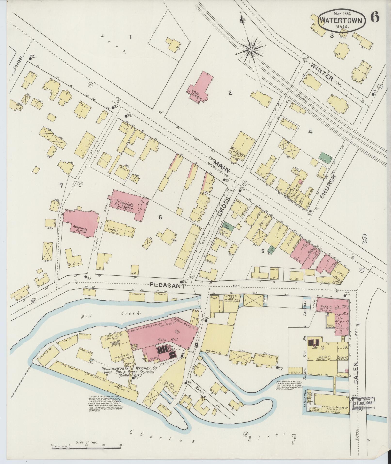 Sanborn Fire Insurance Map from Watertown, Middlesex County, Massachusetts (1894), Sheet #0006 - Complete Map Set gallery image, historic Sanborn map, vintage wall art, Massachusetts Massachusetts