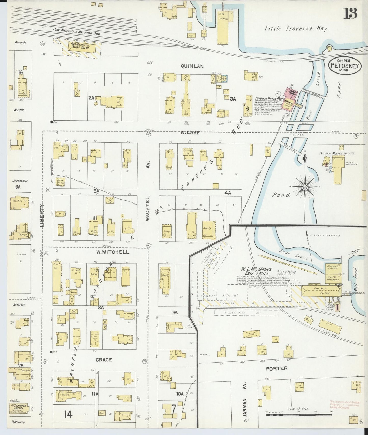 Sanborn Fire Insurance Map from Petoskey, Emmet County, Michigan (1901), Sheet #0013 - Complete Map Set gallery image, historic Sanborn map, vintage wall art, Michigan Michigan
