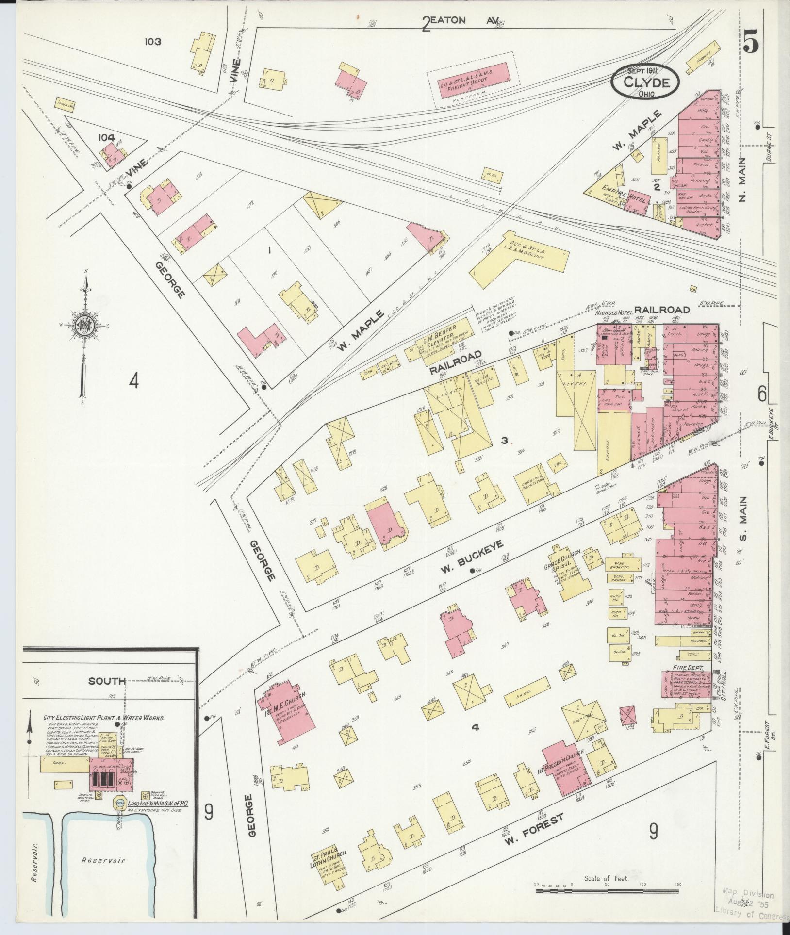 Sanborn Fire Insurance Map from Clyde, Sandusky County, Ohio (1911), Sheet #0005 - Complete Map Set gallery image, historic Sanborn map, vintage wall art, Ohio Ohio