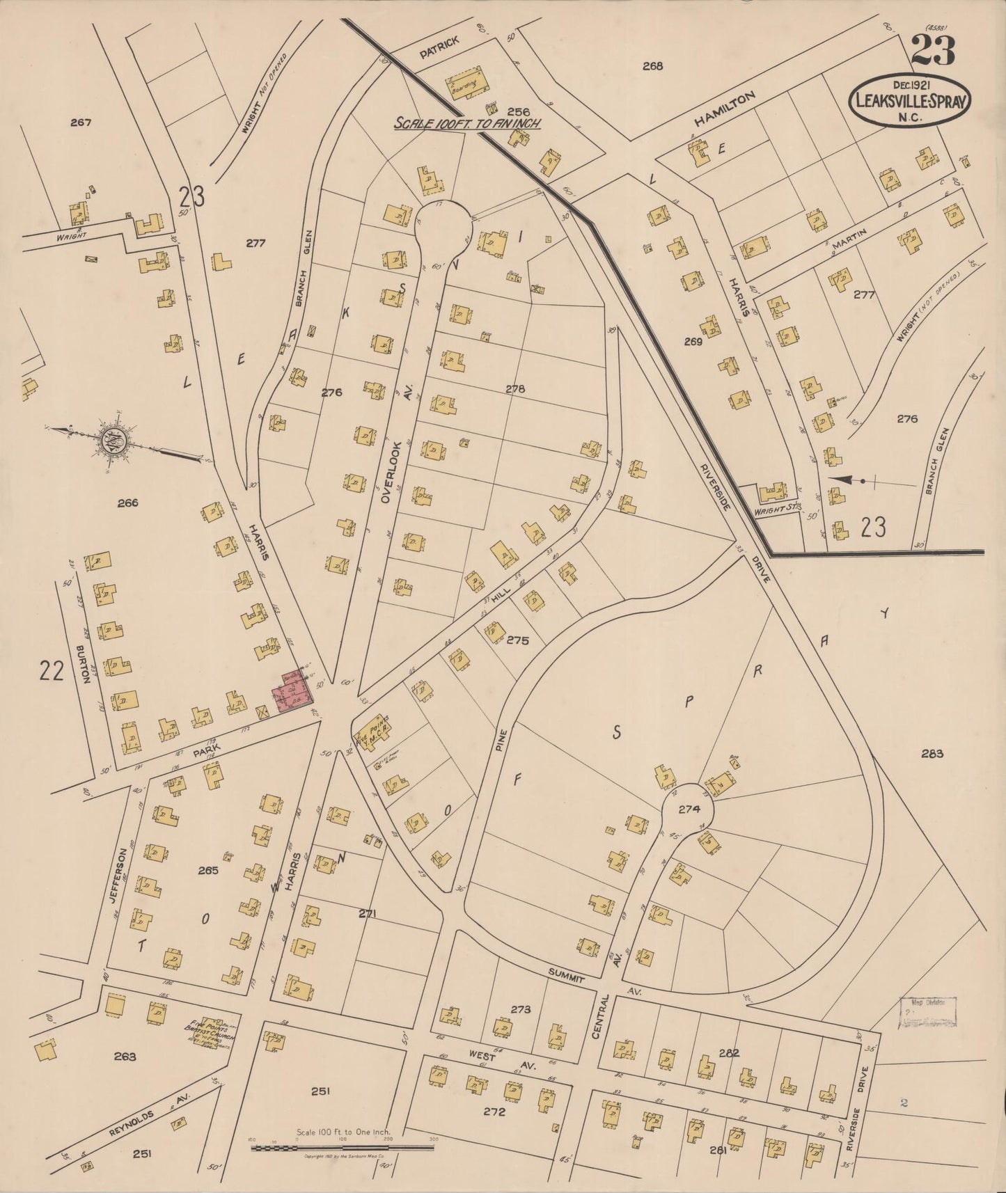 Sanborn Fire Insurance Map from Leaksville-spray, Rockingham County, North Carolina (1921), Sheet #0023 - Complete Map Set gallery image, historic Sanborn map, vintage wall art, North Carolina North Carolina