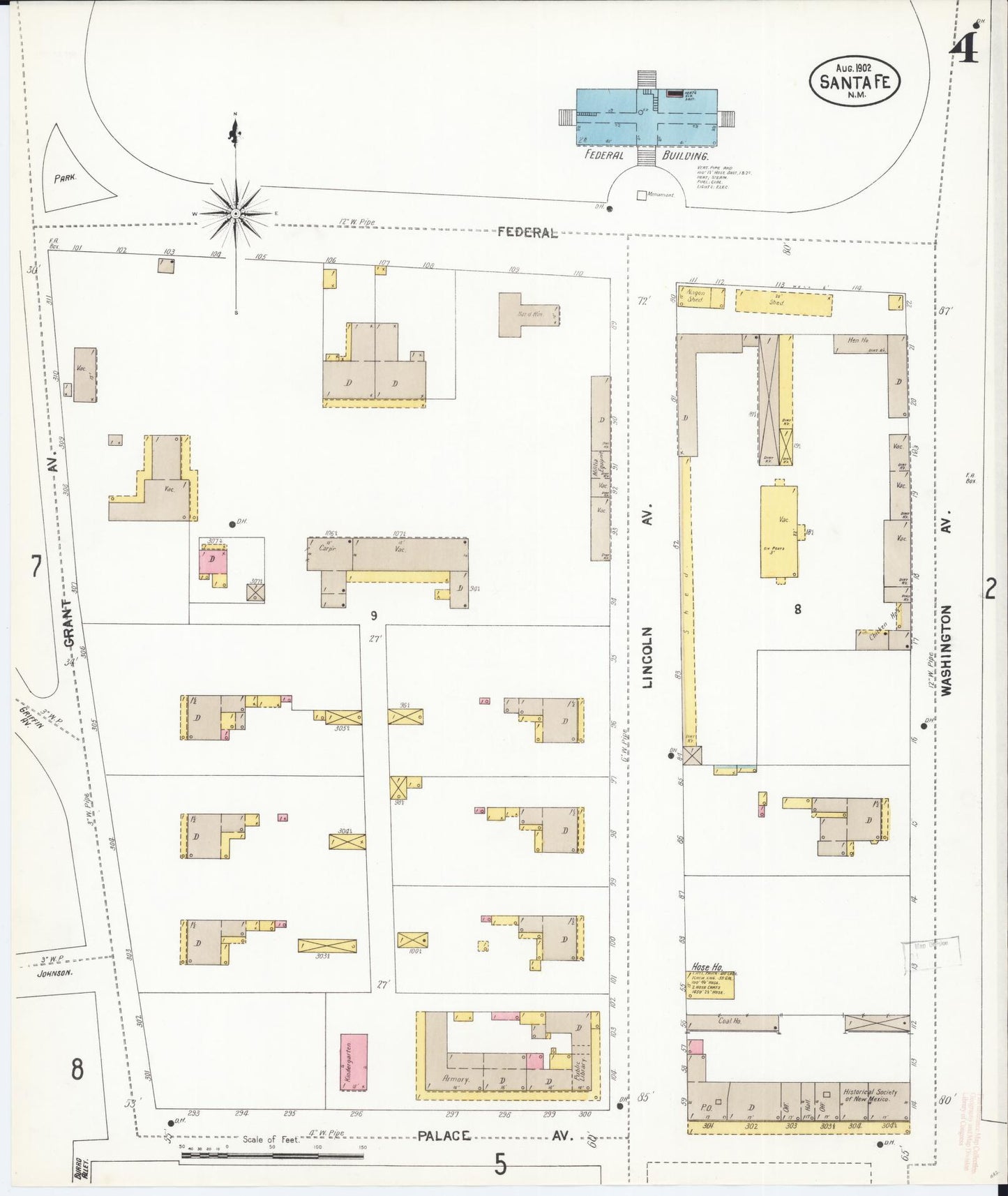Sanborn Fire Insurance Map from Santa Fe, Santa Fe County, New Mexico (1902), Sheet #0004 - Complete Map Set gallery image, historic Sanborn map, vintage wall art, New Mexico New Mexico