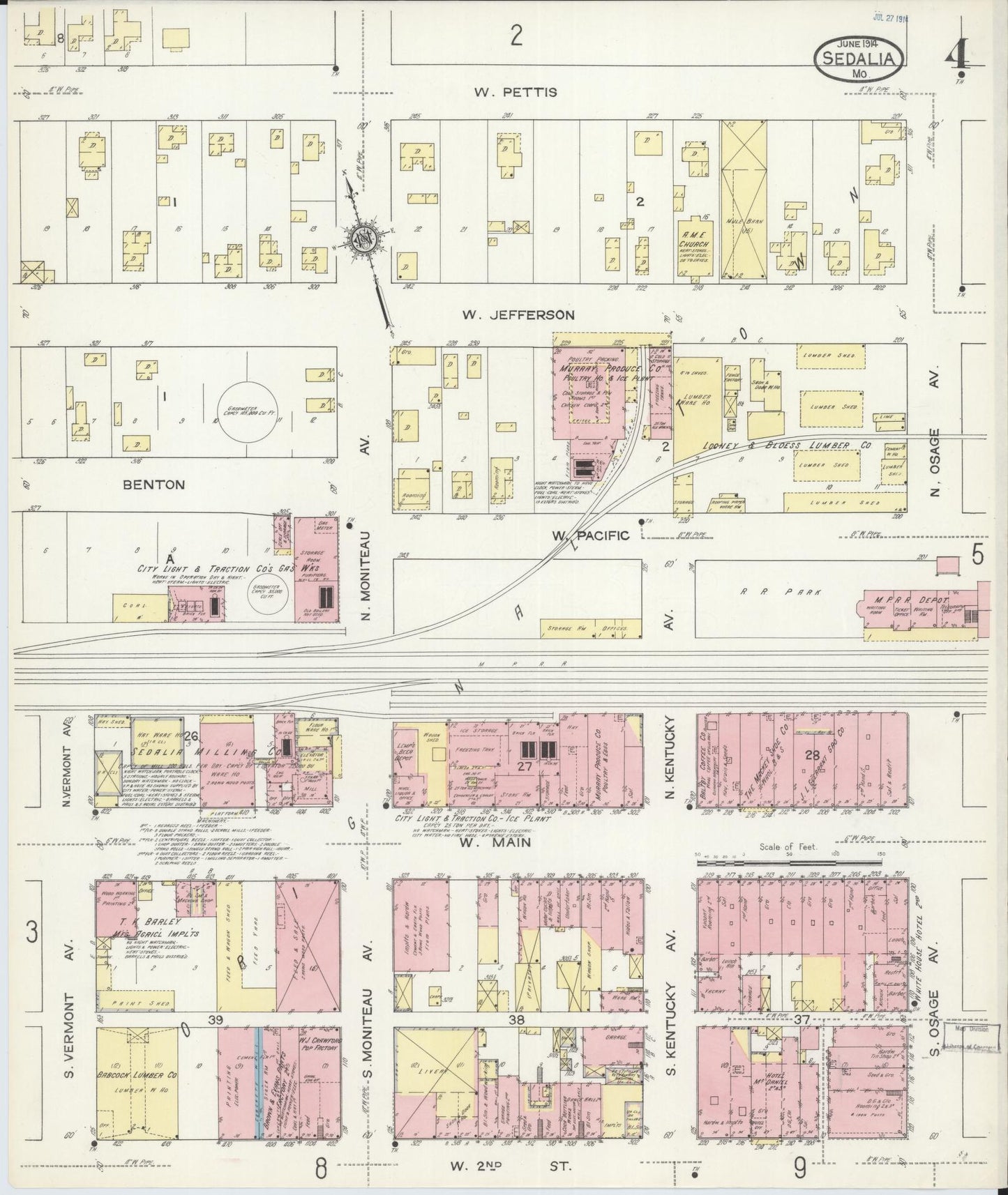Sanborn Fire Insurance Map from Sedalia, Pettis County, Missouri (1914), Sheet #0004 - Historic Sanborn Fire Insurance Map Print, vintage old map wall art, antique decor, genealogy gift, Missouri Missouri map