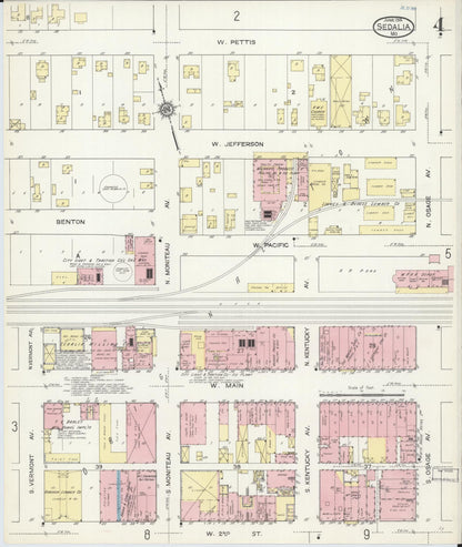 Sanborn Fire Insurance Map from Sedalia, Pettis County, Missouri (1914), Sheet #0004 - Historic Sanborn Fire Insurance Map Print, vintage old map wall art, antique decor, genealogy gift, Missouri Missouri map