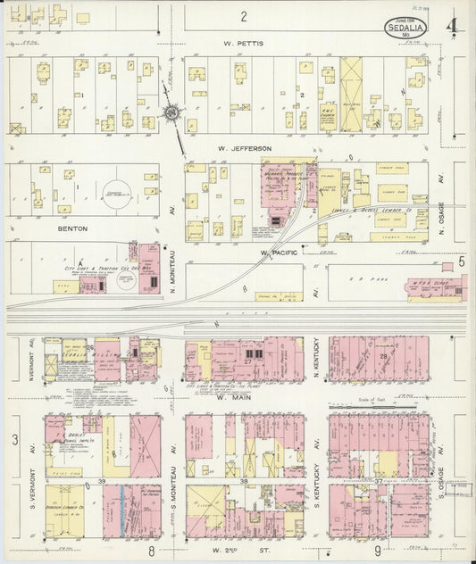 Sanborn Fire Insurance Map from Sedalia, Pettis County, Missouri (1914), Sheet #0004 - Historic Sanborn Fire Insurance Map Print, vintage old map wall art, antique decor, genealogy gift, Missouri Missouri map