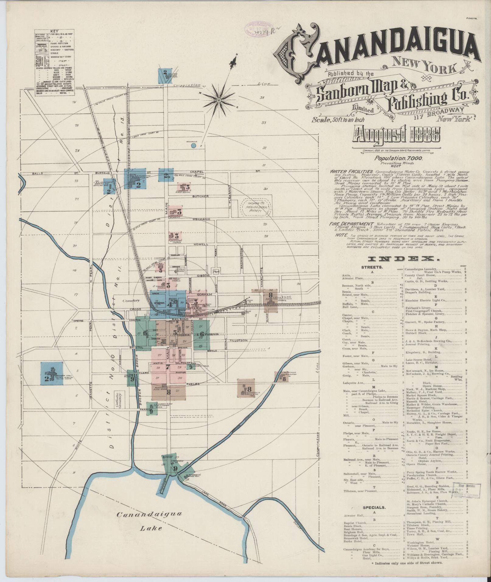Sanborn Fire Insurance Map from Canandaigua, Ontario County, New York. (1886) – Historic Sanborn Fire Insurance Map Print