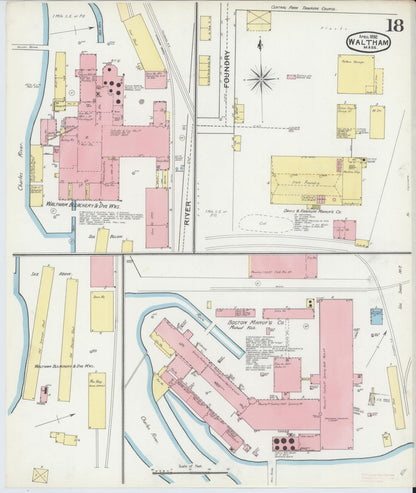 Sanborn Fire Insurance Map from Waltham, Middlesex County, Massachusetts (1892), Sheet #0018 - Historic Sanborn Fire Insurance Map Print, vintage old map wall art, antique decor, genealogy gift, Massachusetts Massachusetts map