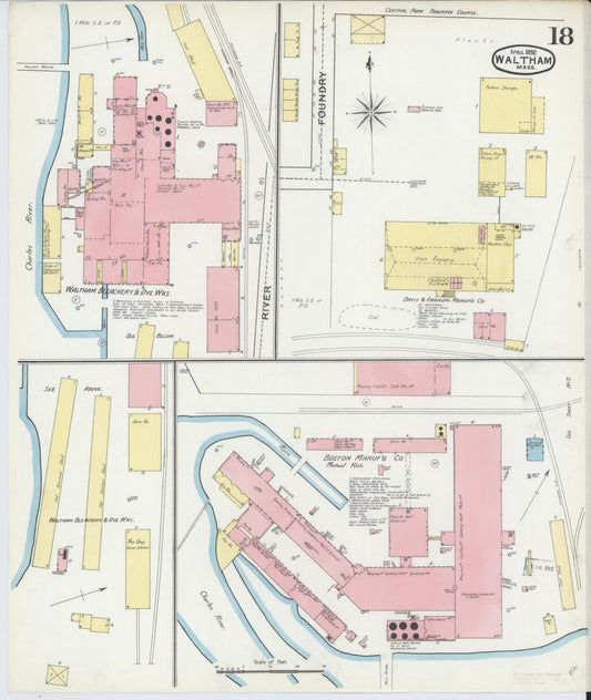 Sanborn Fire Insurance Map from Waltham, Middlesex County, Massachusetts (1892), Sheet #0018 - Historic Sanborn Fire Insurance Map Print, vintage old map wall art, antique decor, genealogy gift, Massachusetts Massachusetts map