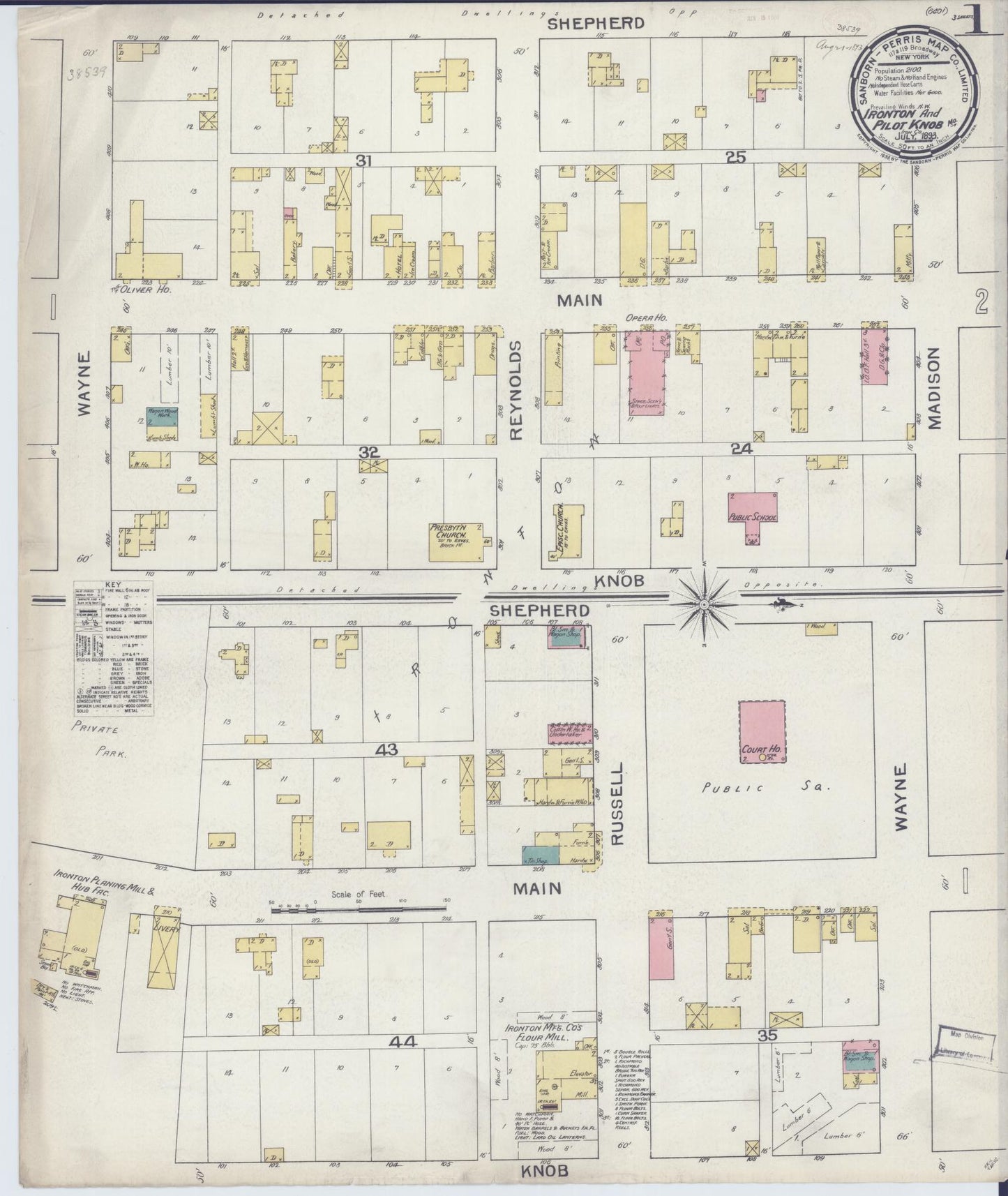 Sanborn Fire Insurance Map from Ironton, Iron County, Missouri (1893), Sheet #0001 - Complete Map Set gallery image, historic Sanborn map, vintage wall art, Missouri Missouri