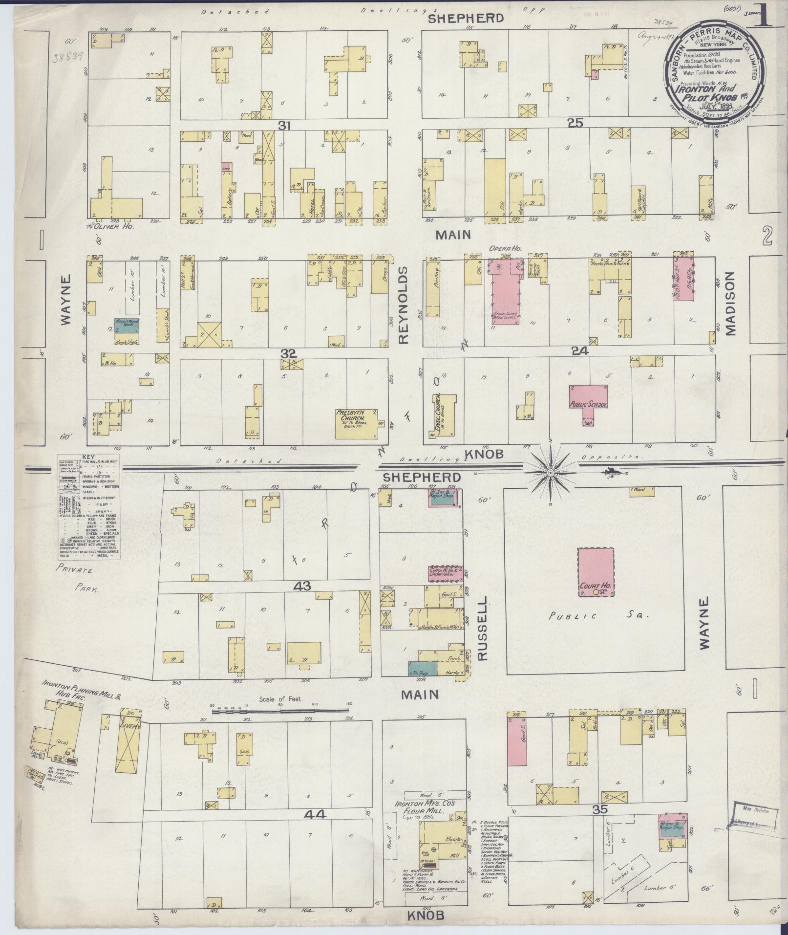 Sanborn Fire Insurance Map from Ironton, Iron County, Missouri (1893), Sheet #0001 - Complete Map Set gallery image, historic Sanborn map, vintage wall art, Missouri Missouri
