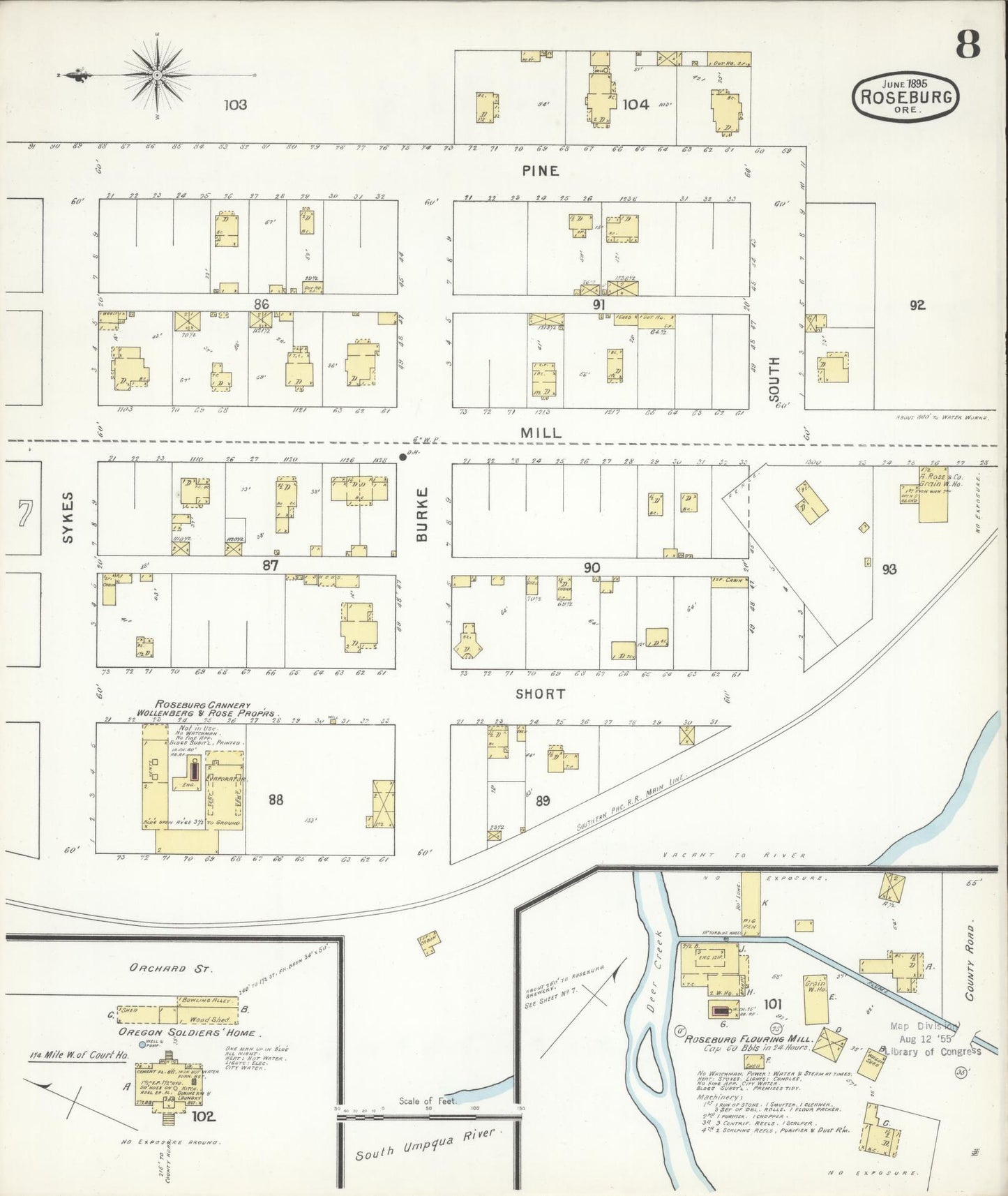 Sanborn Fire Insurance Map from Roseburg, Douglas County, Oregon (1895), Sheet #0008 - Complete Map Set gallery image, historic Sanborn map, vintage wall art, Oregon Oregon