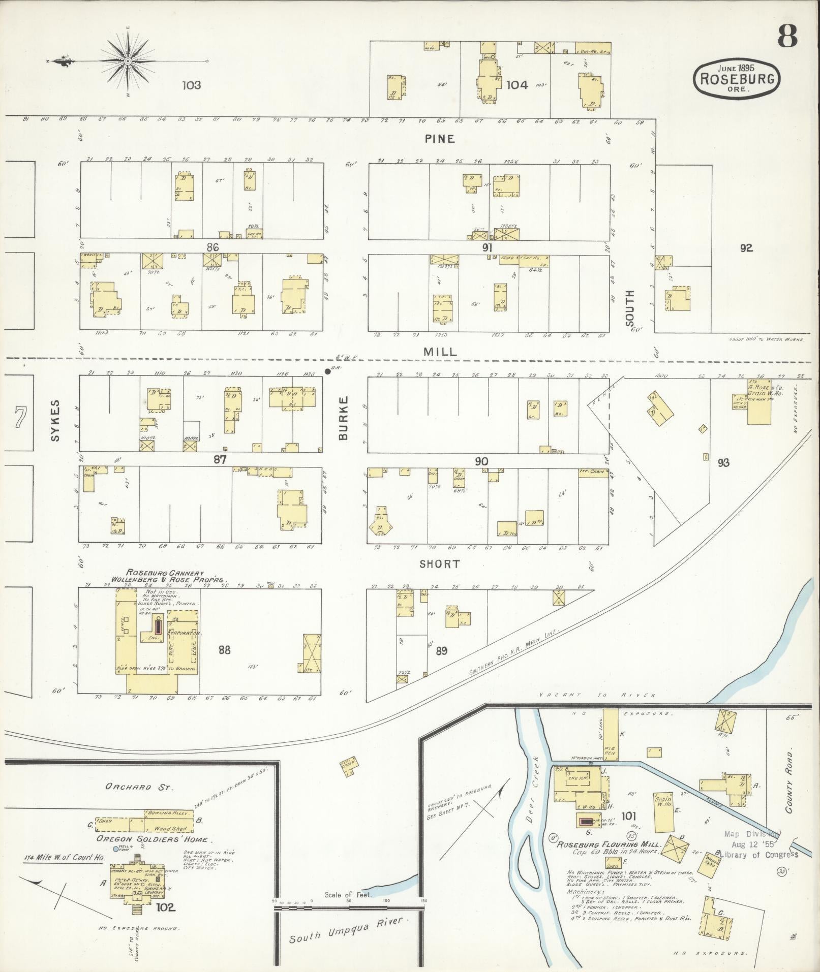 Sanborn Fire Insurance Map from Roseburg, Douglas County, Oregon (1895), Sheet #0008 - Complete Map Set gallery image, historic Sanborn map, vintage wall art, Oregon Oregon
