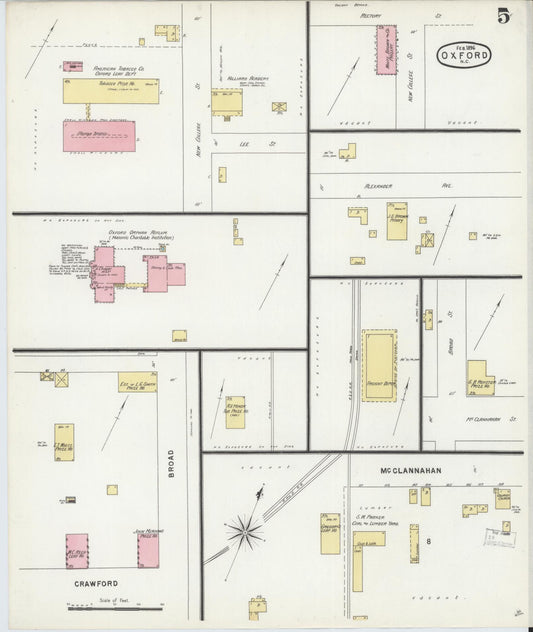 Sanborn Fire Insurance Map from Oxford, Granville County, North Carolina (1897), Sheet #0005 - Historic Sanborn Fire Insurance Map Print, vintage old map wall art, antique decor, genealogy gift, North Carolina North Carolina map