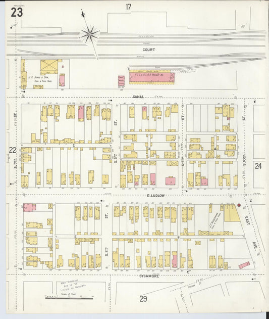 Sanborn Fire Insurance Map from Hamilton, Butler County, Ohio (1899), Sheet #0023 - Historic Sanborn Fire Insurance Map Print, vintage old map wall art, antique decor, genealogy gift, Ohio Ohio map