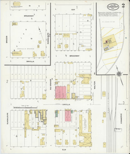 Sanborn Fire Insurance Map from Granger, Williamson County, Texas (1910), Sheet #0002 - Complete Map Set gallery image, historic Sanborn map, vintage wall art, Texas Texas