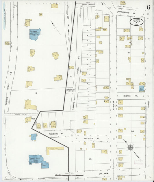 Sanborn Fire Insurance Map from Rye, Westchester County, New York (1912), Sheet #0006 - Historic Sanborn Fire Insurance Map Print, vintage old map wall art, antique decor, genealogy gift, New York New York map