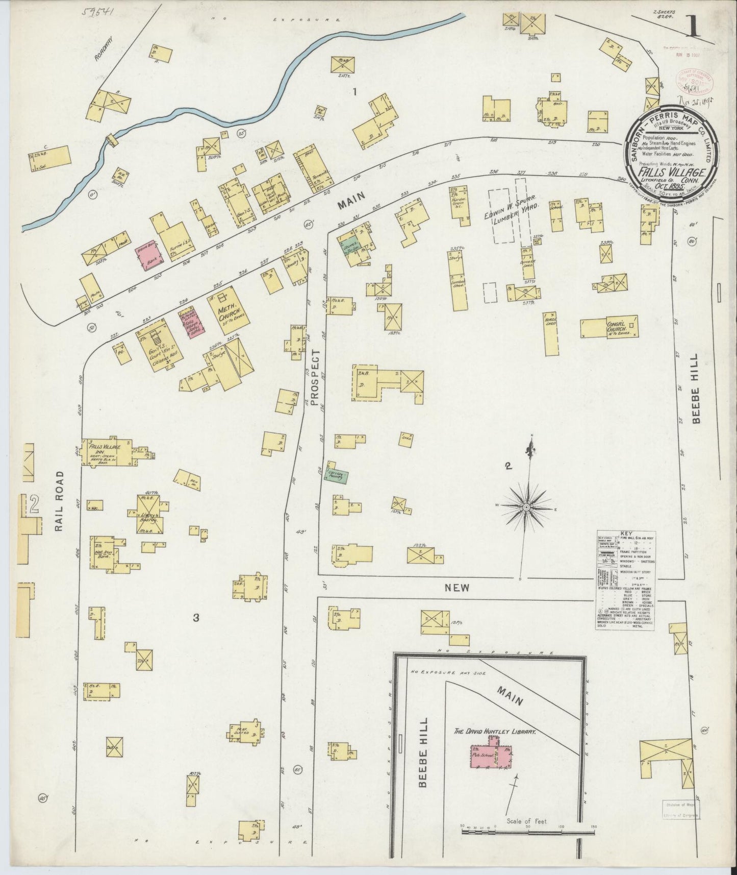 Sanborn Fire Insurance Map from Falls Village, Litchfield County, Connecticut (1895), Sheet #0001 - Complete Map Set gallery image, historic Sanborn map, vintage wall art, Connecticut Connecticut