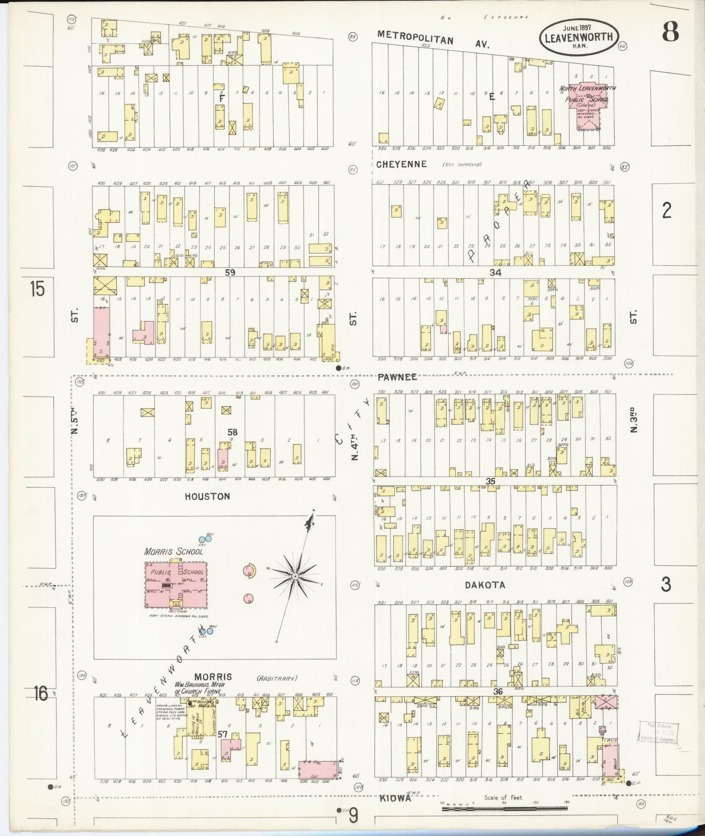 Sanborn Fire Insurance Map from Leavenworth, Leavenworth County, Kansas (1897), Sheet #0009 - Historic Sanborn Fire Insurance Map Print, vintage old map wall art, antique decor, genealogy gift, Kansas Kansas map