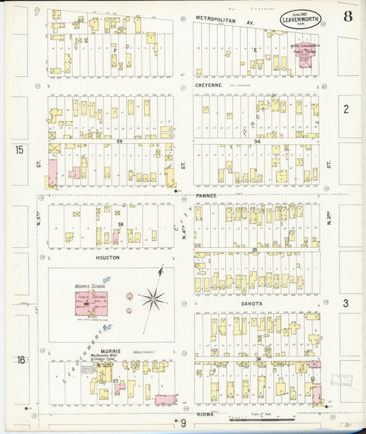 Sanborn Fire Insurance Map from Leavenworth, Leavenworth County, Kansas (1897), Sheet #0009 - Historic Sanborn Fire Insurance Map Print, vintage old map wall art, antique decor, genealogy gift, Kansas Kansas map