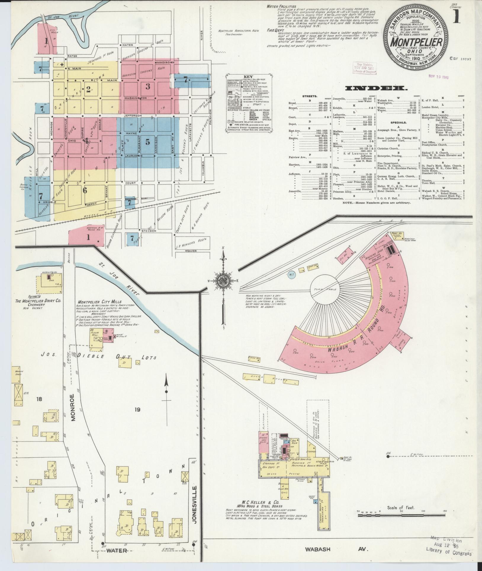 Sanborn Fire Insurance Map from Montpelier, Williams County, Ohio (1910), Sheet #0001 - Complete Map Set gallery image, historic Sanborn map, vintage wall art, Ohio Ohio