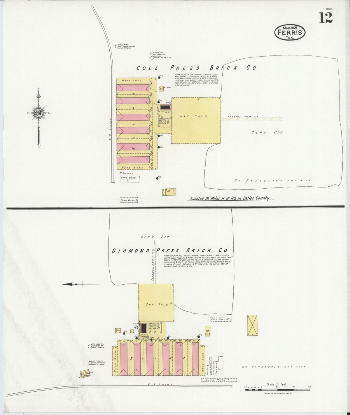 Sanborn Fire Insurance Map from Ferris, Ellis County, Texas (1921), Sheet #0012 - Complete Map Set gallery image, historic Sanborn map, vintage wall art, Texas Texas