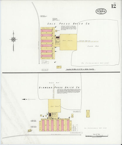 Sanborn Fire Insurance Map from Ferris, Ellis County, Texas (1921), Sheet #0012 - Complete Map Set gallery image, historic Sanborn map, vintage wall art, Texas Texas