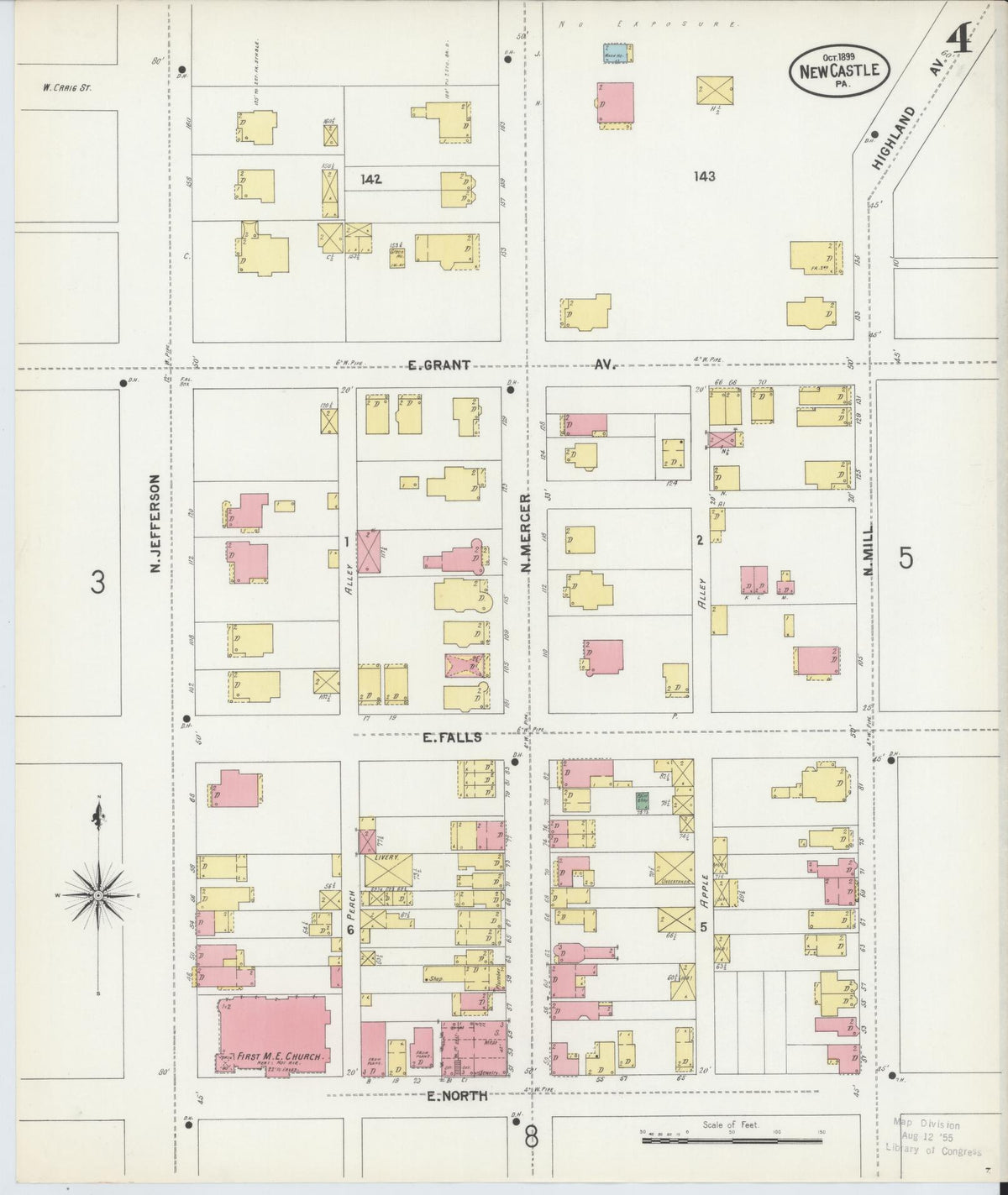 Sanborn Fire Insurance Map from New Castle, Lawrence County, Pennsylvania (1899), Sheet #0004 - Historic Sanborn Fire Insurance Map Print, vintage old map wall art, antique decor, genealogy gift, Pennsylvania Pennsylvania map