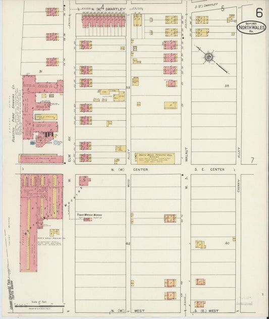 Sanborn Fire Insurance Map from North Wales, Montgomery County, Pennsylvania (1921), Sheet #0006 - Historic Sanborn Fire Insurance Map Print, vintage old map wall art, antique decor, genealogy gift, Pennsylvania Pennsylvania map