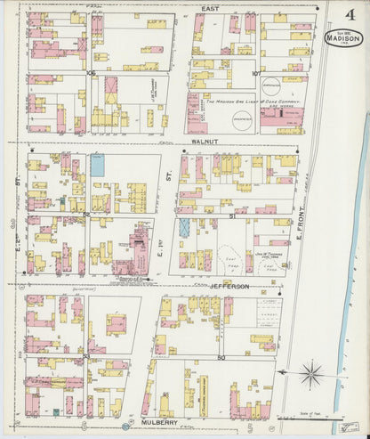 Sanborn Fire Insurance Map from Madison, Jefferson County, Indiana (1892), Sheet #0004 - Historic Sanborn Fire Insurance Map Print, vintage old map wall art, antique decor, genealogy gift, Indiana Indiana map