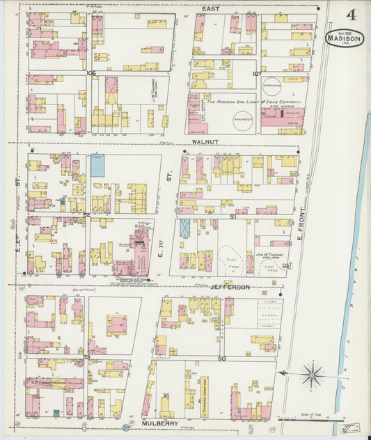 Sanborn Fire Insurance Map from Madison, Jefferson County, Indiana (1892), Sheet #0004 - Historic Sanborn Fire Insurance Map Print, vintage old map wall art, antique decor, genealogy gift, Indiana Indiana map