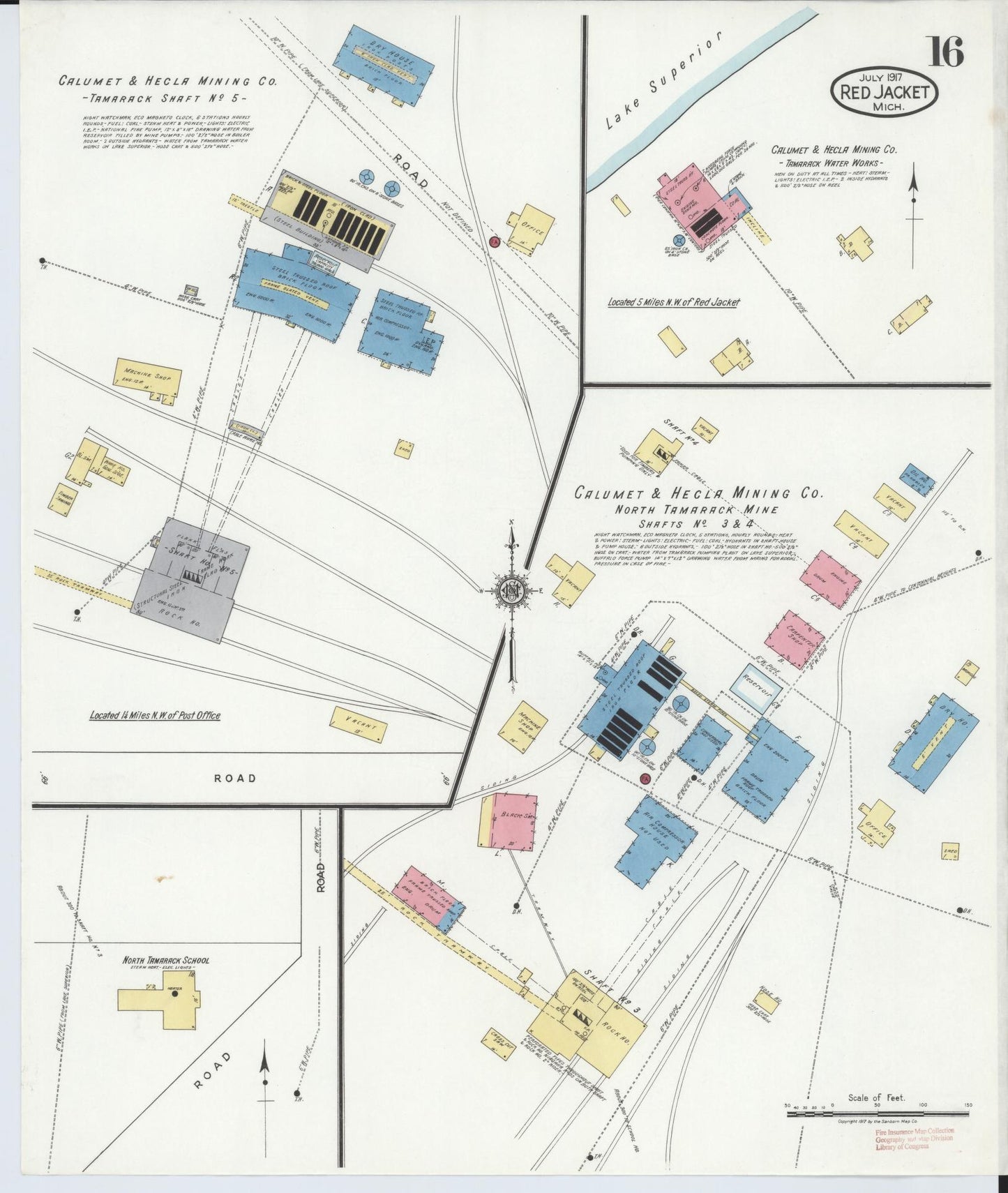 Sanborn Fire Insurance Map from Red Jacket, Houghton County, Michigan (1917), Sheet #0016 - Historic Sanborn Fire Insurance Map Print, vintage old map wall art, antique decor, genealogy gift, Michigan Michigan map