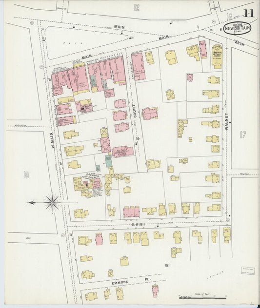 Sanborn Fire Insurance Map from New Britain, Hartford County, Connecticut (1895), Sheet #0011 - Historic Sanborn Fire Insurance Map Print, vintage old map wall art, antique decor, genealogy gift, Connecticut Connecticut map