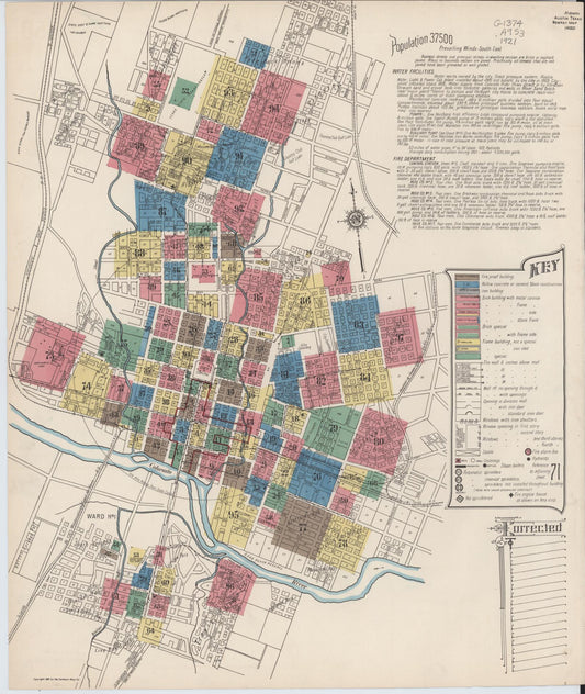 Sanborn Fire Insurance Map from Austin, Travis County, Texas (1922), Sheet #0001 - Historic Sanborn Fire Insurance Map Print, vintage old map wall art, antique decor, genealogy gift, Texas Texas map