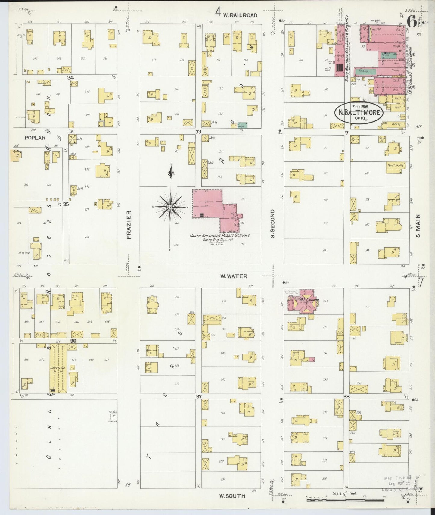Sanborn Fire Insurance Map from North Baltimore, Wood County, Ohio (1908), Sheet #0006 - Historic Sanborn Fire Insurance Map Print, vintage old map wall art, antique decor, genealogy gift, Ohio Ohio map