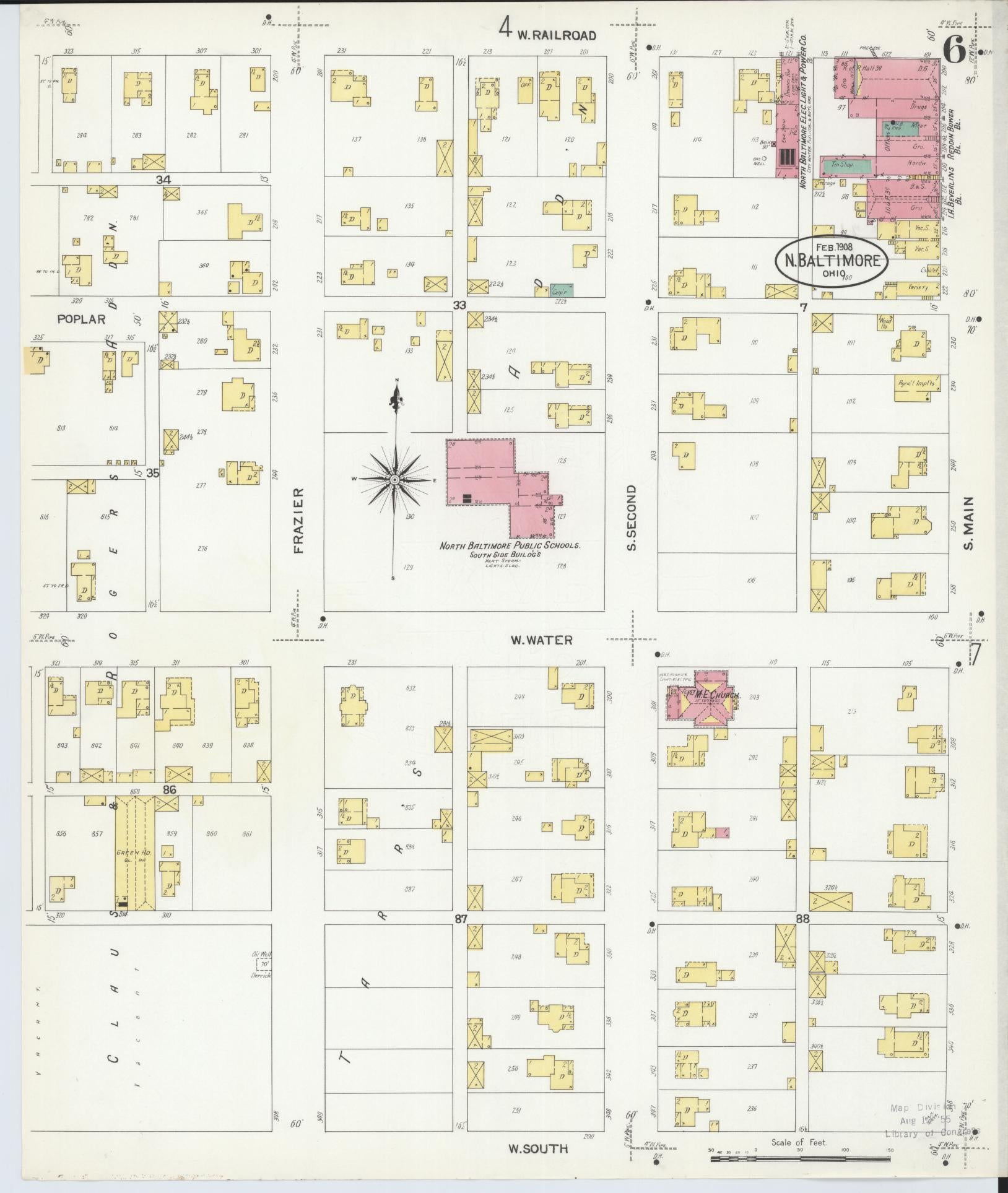 Sanborn Fire Insurance Map from North Baltimore, Wood County, Ohio (1908), Sheet #0006 - Historic Sanborn Fire Insurance Map Print, vintage old map wall art, antique decor, genealogy gift, Ohio Ohio map