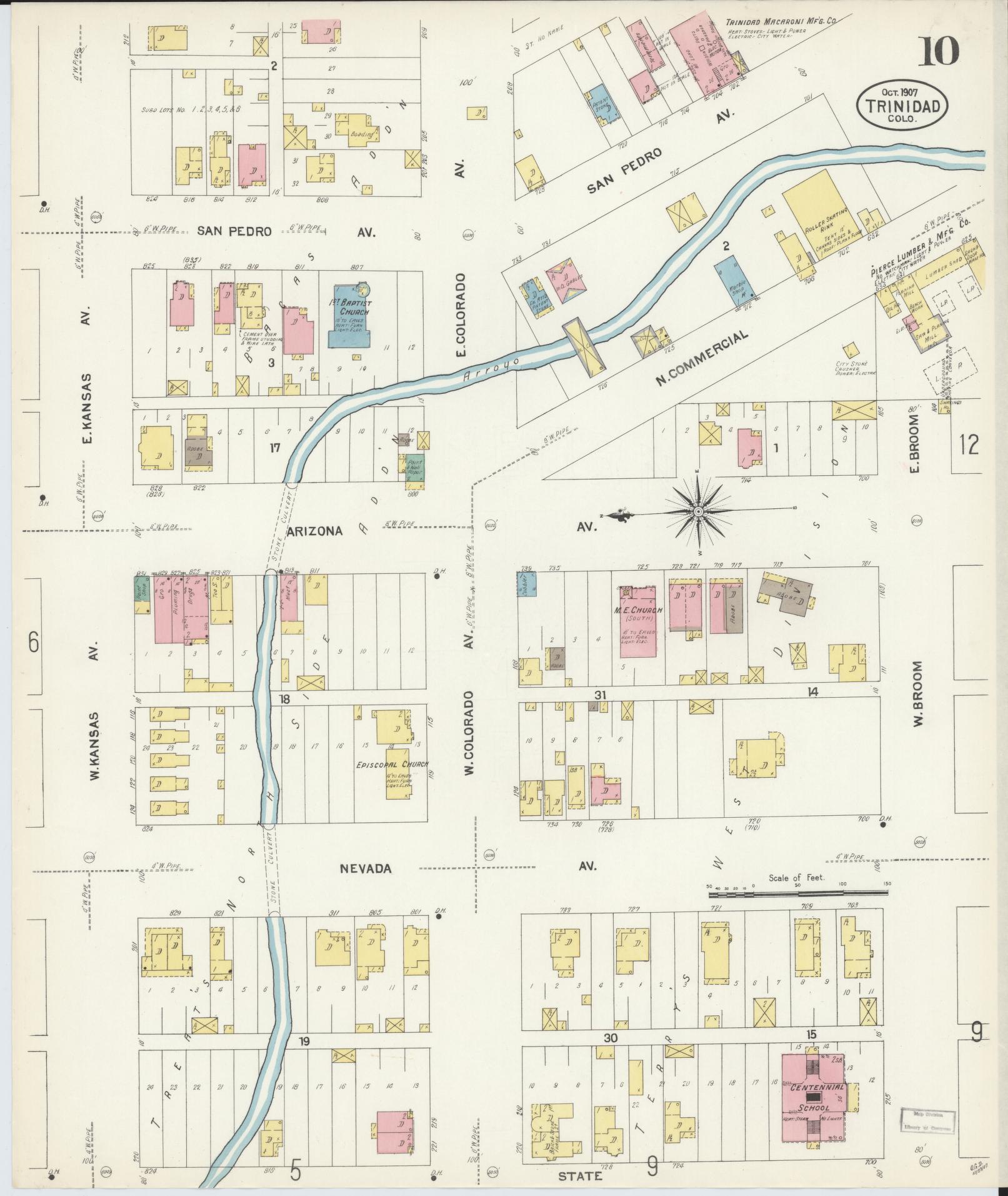 Sanborn Fire Insurance Map from Trinidad, Las Animas County, Colorado (1907), Sheet #0010 - Historic Sanborn Fire Insurance Map Print, vintage old map wall art, antique decor, genealogy gift, Colorado Colorado map