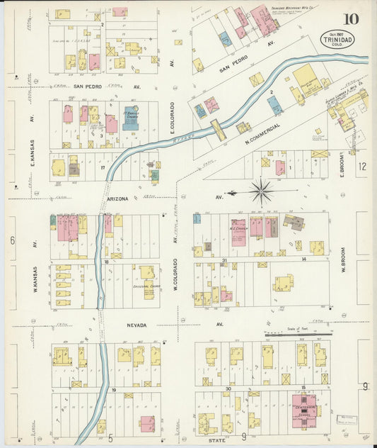 Sanborn Fire Insurance Map from Trinidad, Las Animas County, Colorado (1907), Sheet #0010 - Historic Sanborn Fire Insurance Map Print, vintage old map wall art, antique decor, genealogy gift, Colorado Colorado map