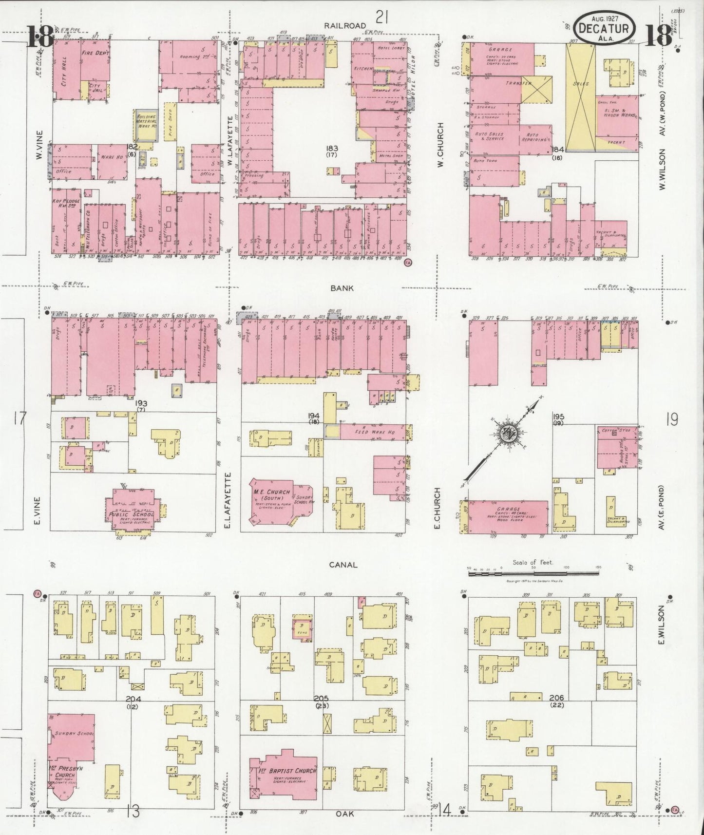 Sanborn Fire Insurance Map from Decatur, Morgan County, Alabama (1927), Sheet #0018 - Complete Map Set gallery image, historic Sanborn map, vintage wall art, Alabama Alabama