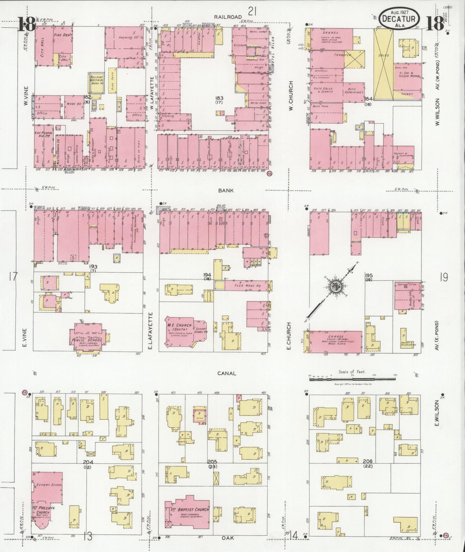 Sanborn Fire Insurance Map from Decatur, Morgan County, Alabama (1927), Sheet #0018 - Complete Map Set gallery image, historic Sanborn map, vintage wall art, Alabama Alabama