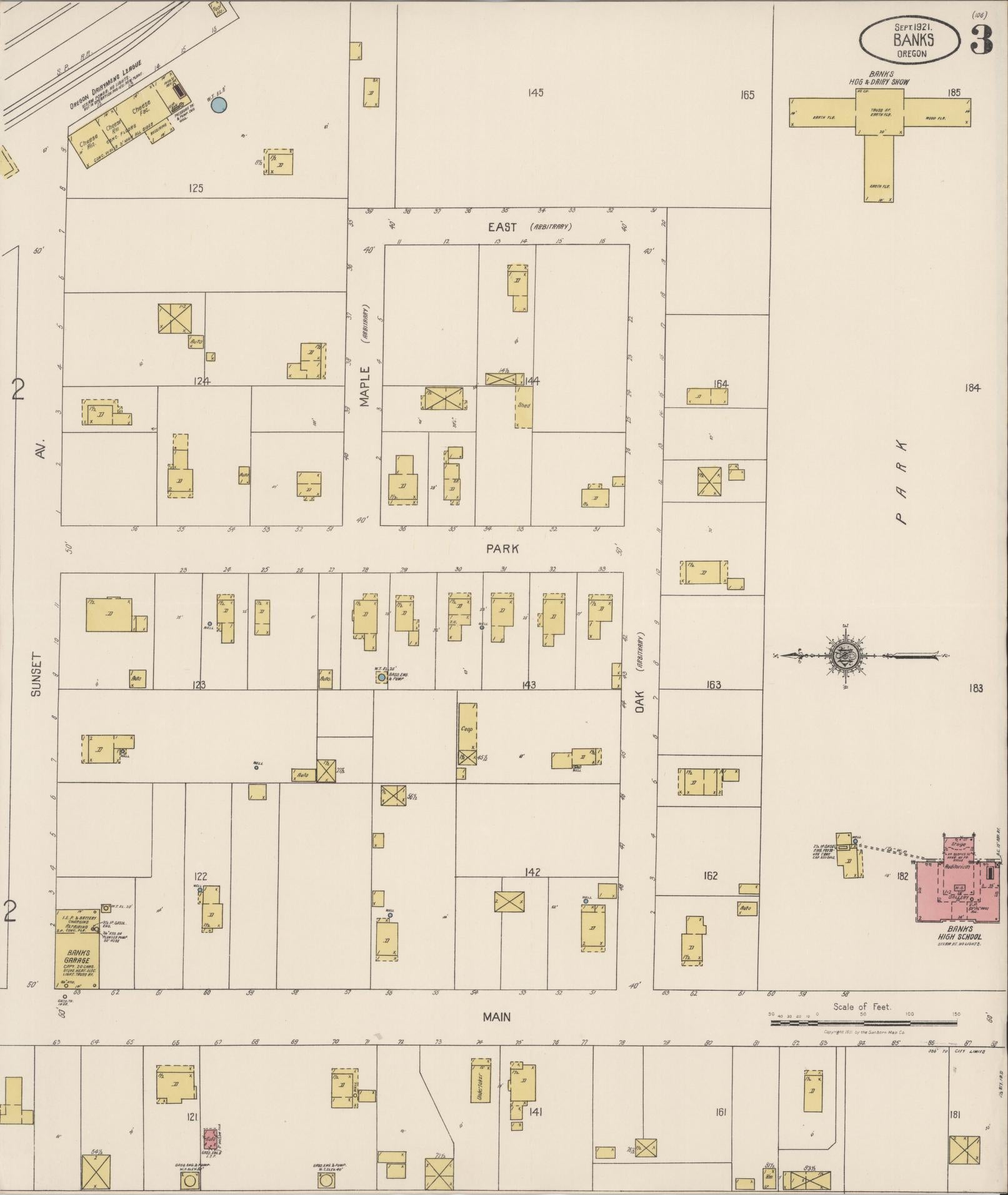 Sanborn Fire Insurance Map from Banks, Washington County, Oregon (1921), Sheet #0003 - Complete Map Set gallery image, historic Sanborn map, vintage wall art, Oregon Oregon