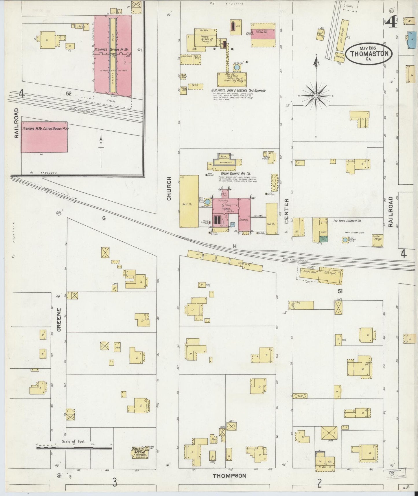 Sanborn Fire Insurance Map from Thomaston, Upson County, Georgia (1905), Sheet #0004 - Historic Sanborn Fire Insurance Map Print, vintage old map wall art, antique decor, genealogy gift, Georgia Georgia map
