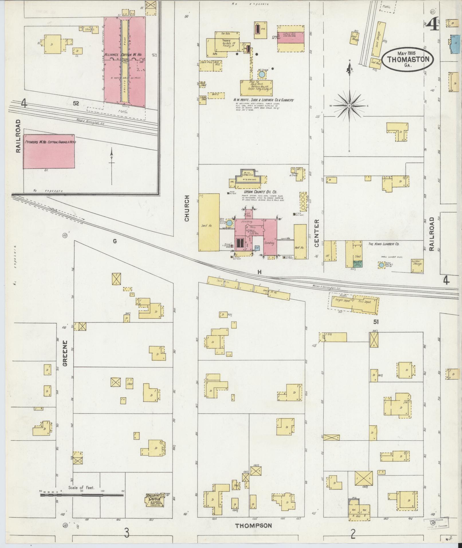 Sanborn Fire Insurance Map from Thomaston, Upson County, Georgia (1905), Sheet #0004 - Historic Sanborn Fire Insurance Map Print, vintage old map wall art, antique decor, genealogy gift, Georgia Georgia map