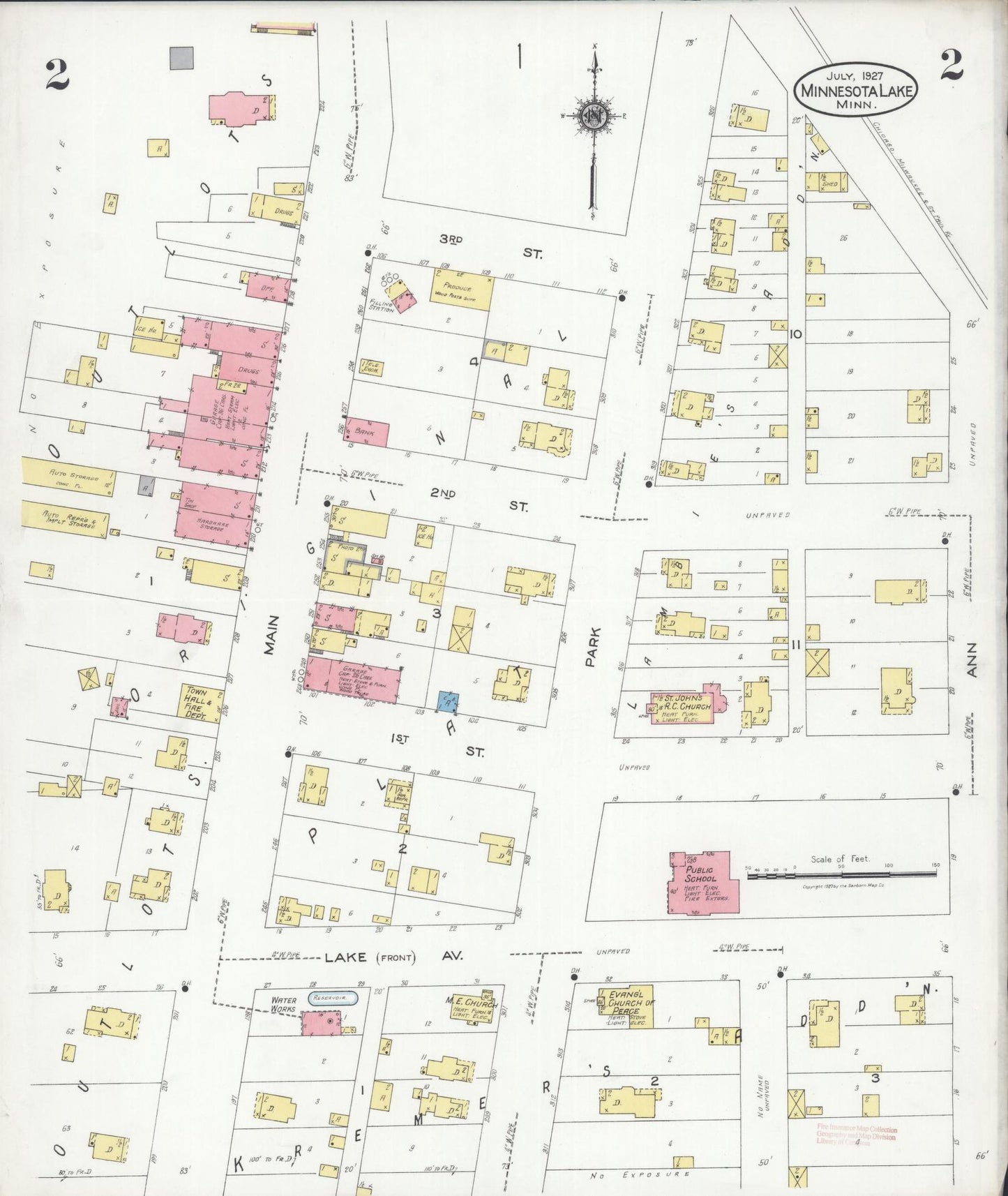 Sanborn Fire Insurance Map from Minnesota Lake, Faribault County, Minnesota (1927), Sheet #0002 - Historic Sanborn Fire Insurance Map Print, vintage old map wall art, antique decor, genealogy gift, Minnesota Minnesota map