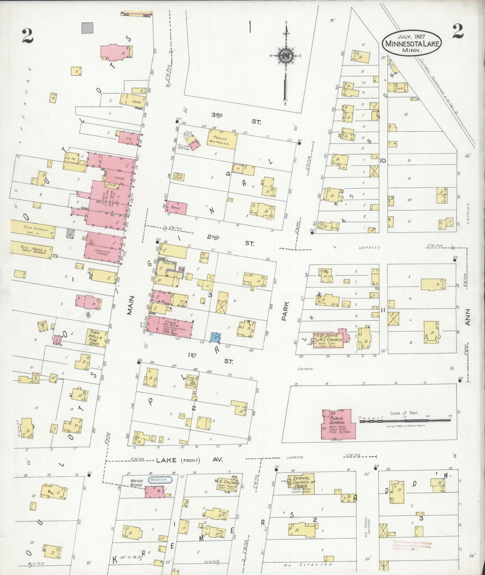 Sanborn Fire Insurance Map from Minnesota Lake, Faribault County, Minnesota (1927), Sheet #0002 - Historic Sanborn Fire Insurance Map Print, vintage old map wall art, antique decor, genealogy gift, Minnesota Minnesota map