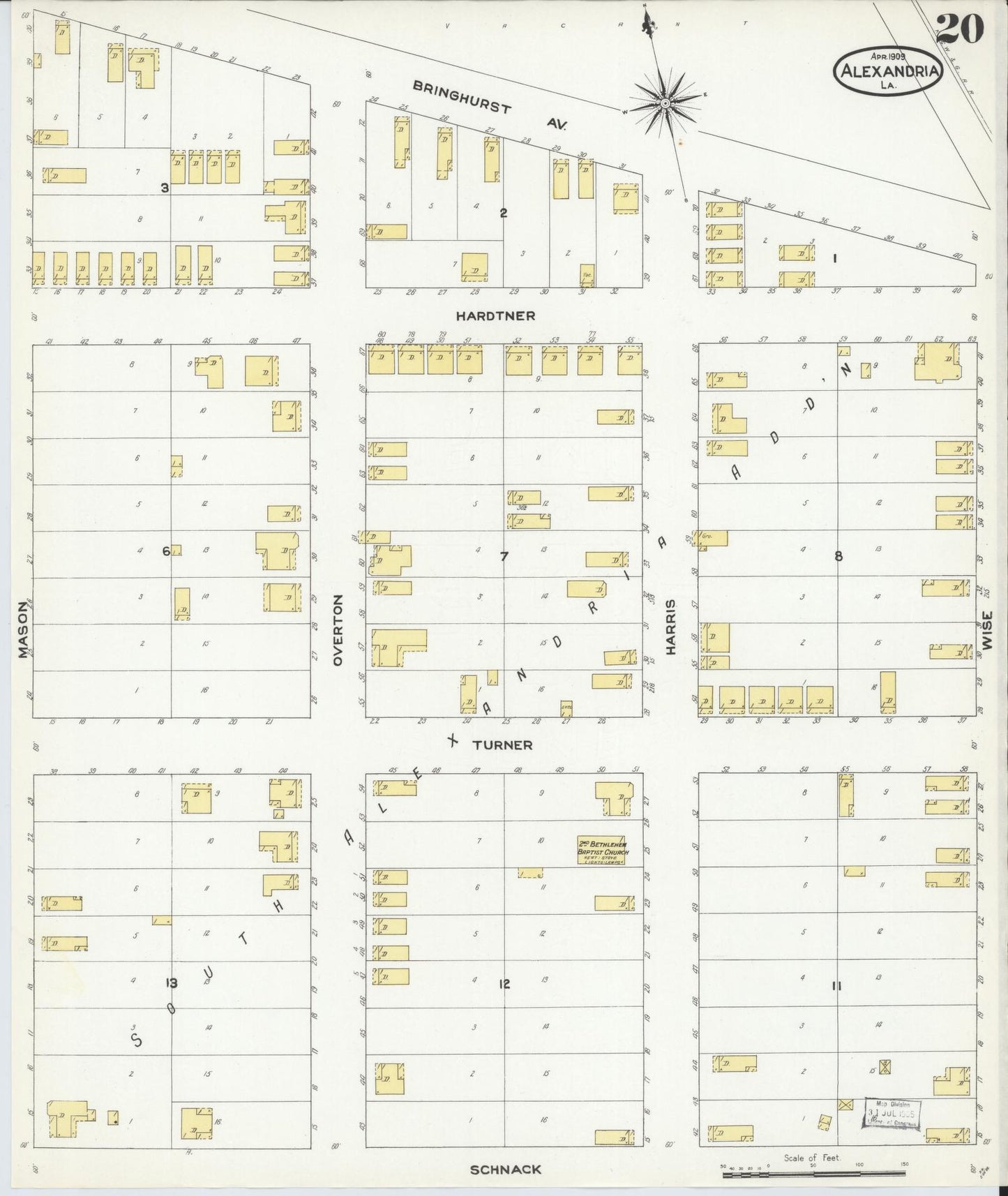 Sanborn Fire Insurance Map from Alexandria, Rapides Parish, Louisiana (1909), Sheet #0020 - Complete Map Set gallery image, historic Sanborn map, vintage wall art, Louisiana Louisiana