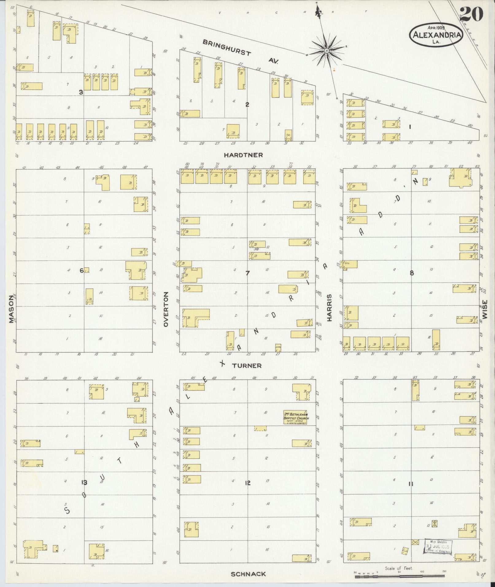 Sanborn Fire Insurance Map from Alexandria, Rapides Parish, Louisiana (1909), Sheet #0020 - Complete Map Set gallery image, historic Sanborn map, vintage wall art, Louisiana Louisiana