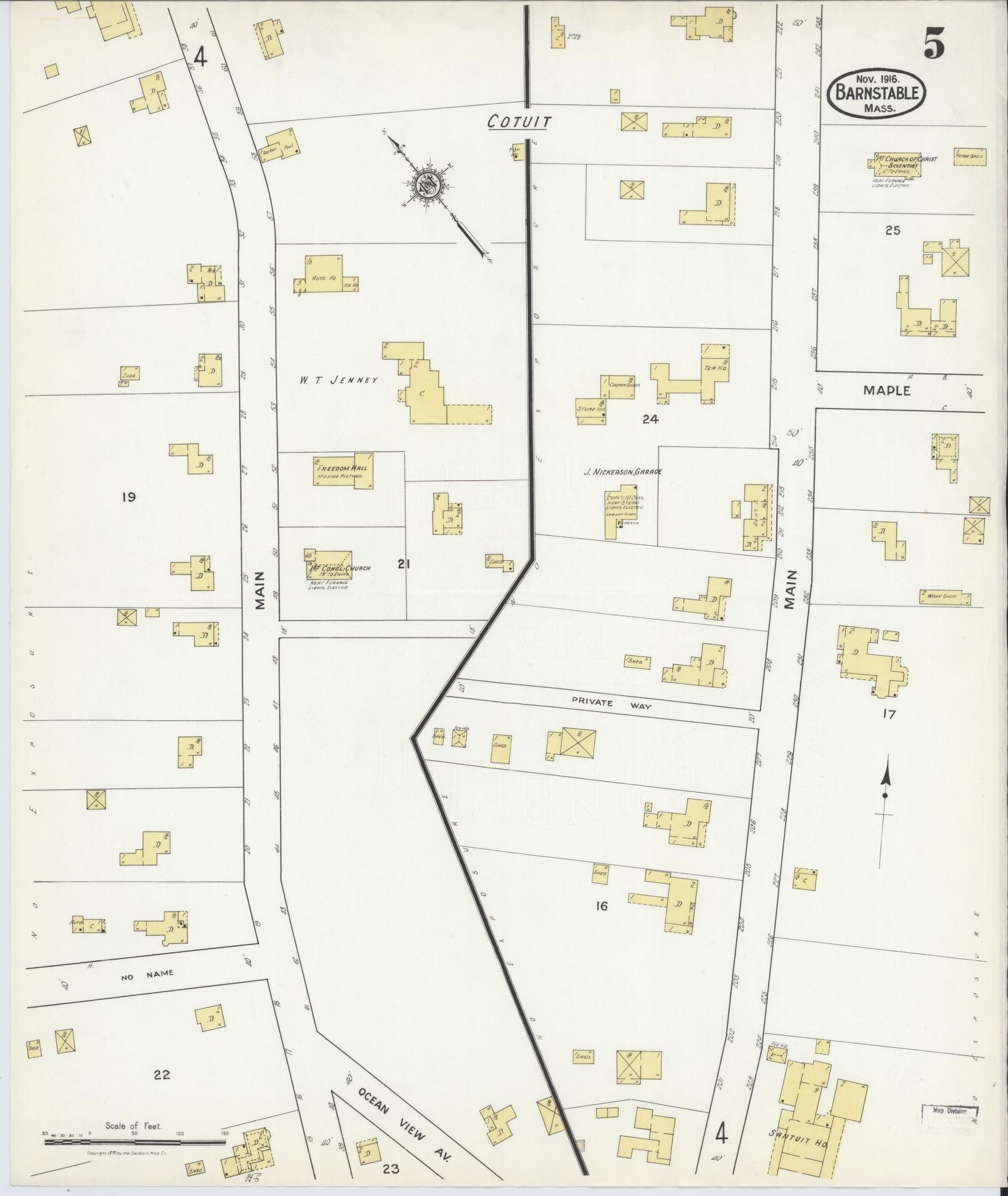 Sanborn Fire Insurance Map from Barnstable, Barnstable County, Massachusetts (1916), Sheet #0005 - Historic Sanborn Fire Insurance Map Print, vintage old map wall art, antique decor, genealogy gift, Massachusetts Massachusetts map