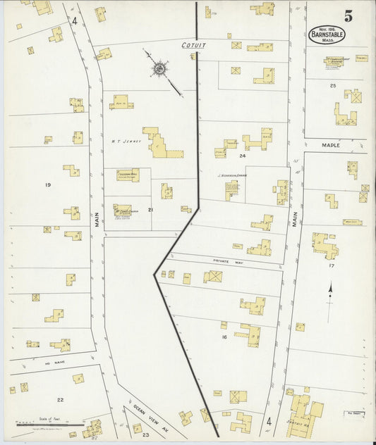 Sanborn Fire Insurance Map from Barnstable, Barnstable County, Massachusetts (1916), Sheet #0005 - Historic Sanborn Fire Insurance Map Print, vintage old map wall art, antique decor, genealogy gift, Massachusetts Massachusetts map